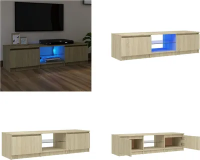Image de vidaXL Armoire TV avec lampes LED Chêne Sonoma 140x40x35,5 cm - Armoire TV - Armoire TV Avec LED - Meuble TV