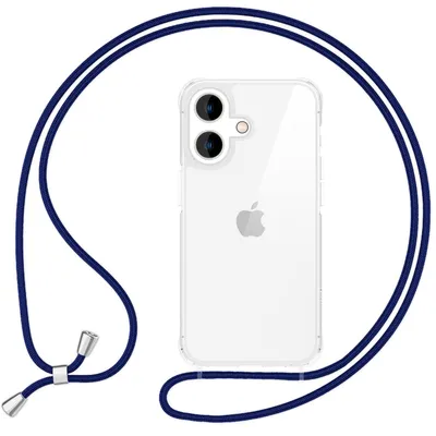 Zdjęcie produktu dla Smycz do telefonu NALIA dla iPhone'a 16 – przezroczyste etui hybrydowe i smycz o długości 160 cm – HANGIT PRO (tył zapobiegający żółknięciu) – marka z Berlina – granatowy