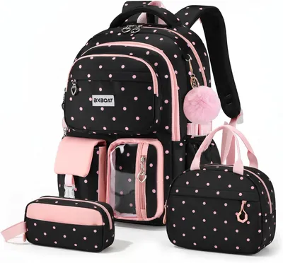 Image de Ensemble de cartable scolaire 3 pièces pour l'école primaire, sac à dos léger pour enfant avec boîte à lunch et trousse, noir et