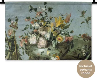 Produktbild von MuchoWow® Wandteppich Wandbehang Blumen - Alte Meister - Ölfarbe 60x40 cm Tapisserie Dekoration Wandtuch - Wanddekorationen