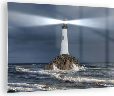 Produktbild von Bilder auf glas - Leuchtturm Meer - 70x50cm - Glasbilder - Wandbilder - Kunstdruck - zum Aufhängen bereit - Wanddekoration aus Glas - Glas Bilder - Wandbild auf Glas - Einteilig - GAA70x50-3550