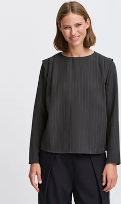 Produktbild von b.young BYMmidde Damen Bluse Shirt Blusenshirt mit U-Boot-Ausschnitt 1-Knopf-Verschluss Bundfalten Loose fit