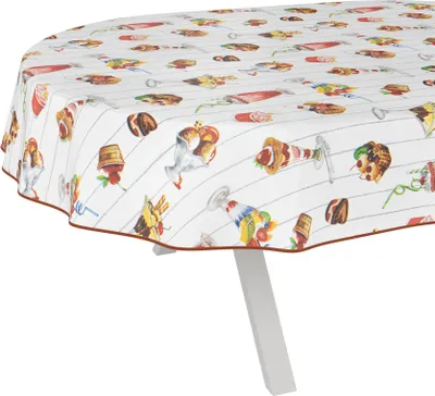 Produktbild von Tischdecke Collage Eiscafe Hellgrau Oval 220x140cm mit Band-Kante Wachstuch abwaschbar