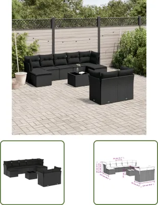 Produktbild von The Living Store 10-tlg. Garten-Sofagarnitur mit Kissen Schwarz Poly Rattan