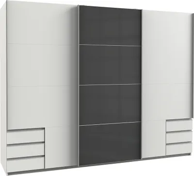 Produktbild von Schwebetürenschrank 270cm mit Schubkästen, weiß und graphit, VIESTE-43