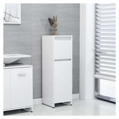 Produktbild von Badezimmerschrank mit 2 Fächern, 1 Schublade und 1 Tür, Weiß, 30x30x95 cm, Holzwerkstoff