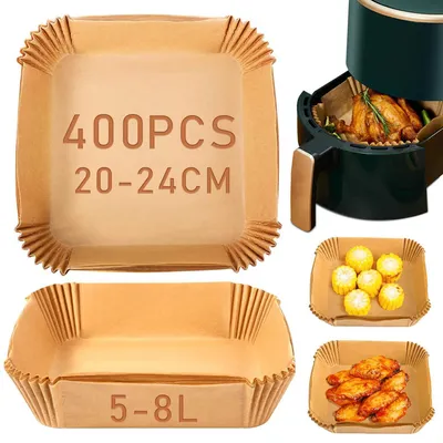 Image de Papier cuisson pour friteuse à air chaud, 400 pièces, antiadhésif, résistant à l'huile, imperméable, de 20 à 24 cm