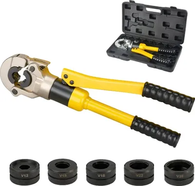 Produktbild von Crimpzange, Edelstahl, 12-28 mm Kapazität, geeignet für Kupferrohre, V-Kontur Design, leicht und ergonomisch