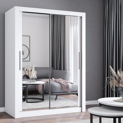 Schwebetürenschrank Kleiderschrank Schrank 180cm Weiß/Weiß mit zwei Spiegeln MILAN