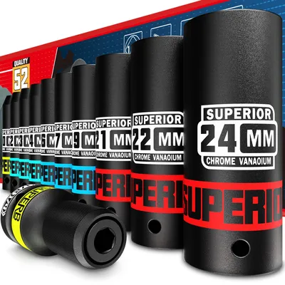 Produktbild von 1/2"-Schlagschrauberkopf-Werkzeugset, 11-teilig, metrische Tiefschlagschrauberköpfe, 10-24 mm