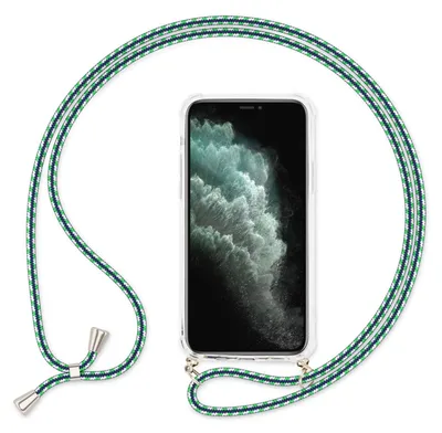 Produktbild von NALIA Handy Hülle mit Kette für iPhone 11, Necklace Case Etui mit Umhänge-Band Grün Weiß