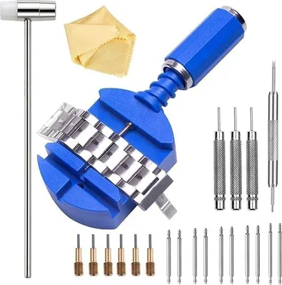 Produktbild von Uhrenarmband Reparatur Werkzeug Set, Uhrenwerkzeug Stiftausdrücker für Uhrenarmbänder Kürzen, Uhrmacherwerkzeug für Uhrenstifte, Uhrenglieder Werkzeug, Uhr Verkleinern Werkzeug