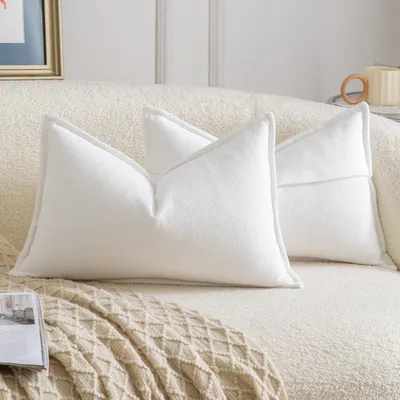 Productafbeelding van Set van 2 decoratieve witte kussenhoezen van chenille, 30 x 50 cm