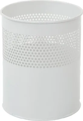 Produktbild von Runder halbperforierter Papierkorb aus Metall | 10 Liter, HxØ 27,5x23,5cm | Weiß