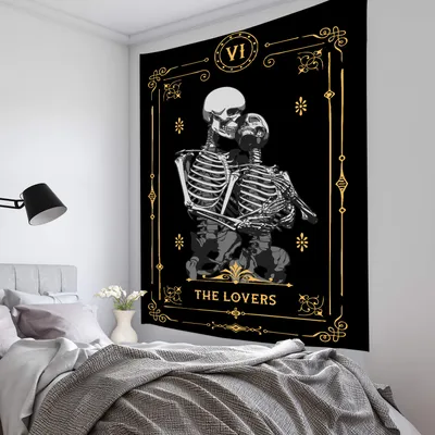 Produktbild von Totenkopf-Wandteppich, Meditations-Skelett-Wandteppich, Chakra-Wandteppich, Sternen-Wandteppich, Schwarz-Weiß-Sterne-Wandteppich Für Zimmer (230 cm x 180 cm,Farbe 4)