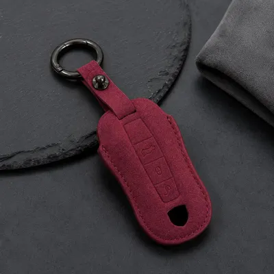 Produktbild von Alcantara Schlüsselhülle für Porsche Schlüssel Rot – Premium Schutzhülle mit Schlüsselring und Karabiner