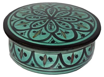 Zdjęcie produktu dla Ręcznie robiony marokański słoik ceramiczny - Misternie malowany, idealny do kuchni lub łazienki Akcesoria: Zielony Kolor: Zielony