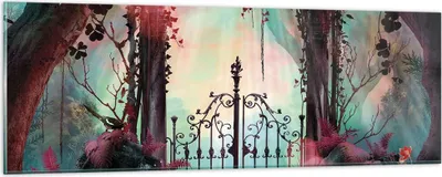 Produktbild von Bilder auf glas - Einteilig - Fantasie Tor Garten - 90x30cm - Glasbilder - Wandbilder - Bilder - zum Aufhängen bereit - Wanddekoration aus Glas - Glas Bilder - Wandbild auf Glas - GAB90x30-4517