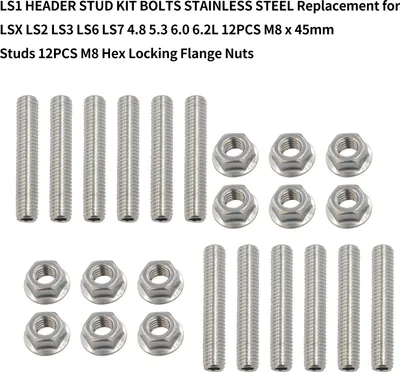 Zdjęcie produktu dla ZESTAW ŚRUB ŁBOWYCH LS1 ZE STALI NIERDZEWNEJ Zamiennik dla LSX LS2 LS3 LS6 LS7 4,8 5,3 6,0 6,2 l 12 szt. śrub M8 x 45 mm 12 szt. nakrętek sześciokątnych M8 z kołkiem zabezpieczającym