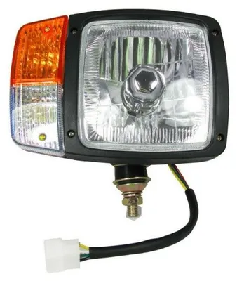 Produktbild von Rechter Kristall-Scheinwerfer mit Kabel, Scheinwerfer mit Blinker, Positionsleuchte für Traktor, Bagger, Mähdrescher, Radlader,