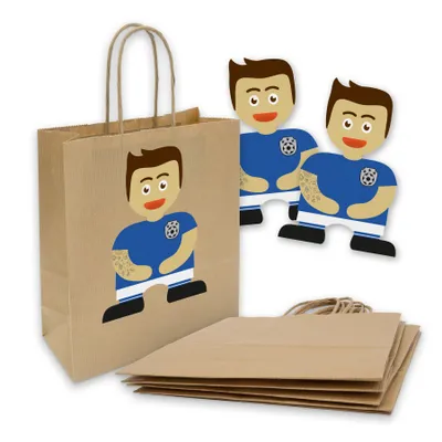Produktbild von itenga SET 6x Papiertüten mit Griff Kordel + Sticker Fußballbande Blau Weiß