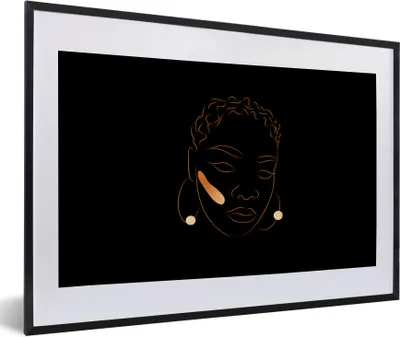 Produktbild von MuchoWow® Gerahmtes Poster Frau - Gold - Strichzeichnung 60x40 cm - Poster mit Schwarzem Bilderrahmen Wandposter Rahmen Foto Bilder - Schlafzimmer - Plakat in Rahmen - Drucken
