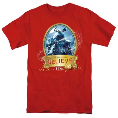 Immagine prodotto di Maglietta unisex "True Believer" ispirata al film "Il Polo Express", taglia L, colore rosso, Immagine generata dall'IA
