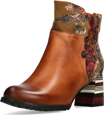 Produktbild von Laura Vita Damen Stiefelette Leder Blumenmuster und Blütenapplikation Idcorao 03, Größe:37 EU, Farbe:Braun