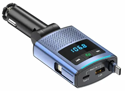 Produktbild von Auto Ladegerät 80,5 W, 3-in-1 KFZ Schnellladegerät mit Bluetooth 5.3, USB-C und USB, 1 m Rückziehkabel, 12-24 V