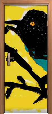 Produktbild von Türposter 80x200 cm Türaufkleber Türtapete Türfolie Klebefolie schwarzer Vogel mit blauen Streifen