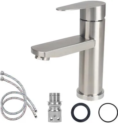 Imagen del producto de Grifo mezclador de acero inoxidable para baño: Control elegante de la temperatura del agua, color plateado. Ideal para baños pequeños. Grifo para bidé, apto para agua caliente y fría.