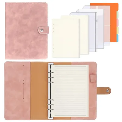Produktbild von A5 Ringbuch Kunstleder Notizbuch Tagebuch mit 135 Blättern 100GSM Nachfüllpapier Rosa