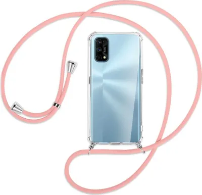 Produktbild von Handykette Backcover-Schutzhülle mit Band (Metall silberfarben) für Realme 7 Pro - rosa