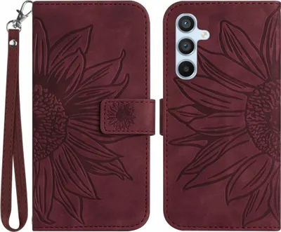 Produktbild von Samsung Galaxy A56 Hülle - Coverup Sonnenblume Klapphülle mit Schlüsselband - Bordeaux