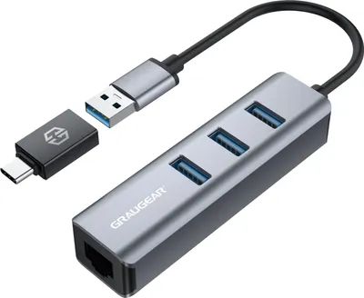 Obrázek produktu pro GRAUGEAR USB-HUB 3x USB 3.0 Ports Type-A+ Gbit LAN retail