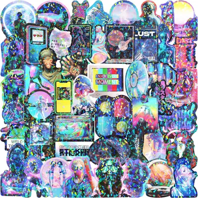 50 Holografische Aufkleber, psychedelische Graffiti-Sticker, 3–6 cm