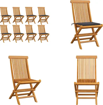 Produktbild von vidaXL Gartenstühle mit Anthrazit Kissen 8 Stk. Massivholz Teak - Gartenstuhl - Gartenstühle - Holz-Gartenstuhl - Holz-Gartenstühle