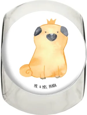 Produktbild von Mr. & Mrs. Panda Kaffeedose Mops Krone L 870ml - Weiß - Geschenk, Vorratsbehälter, Bonboniere, glasbehälter, Süßigkeiten Glas, Hund, Königlich, Lustig, Sprüche, König