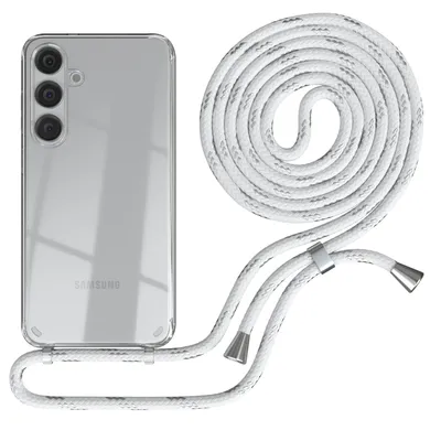 Produktbild von EAZY CASE Handykette kompatibel mit Samsung Galaxy S24 Plus, Handyhülle mit Umhängeband, Handykordel, Schutzhülle Clear, Band in Weiß
