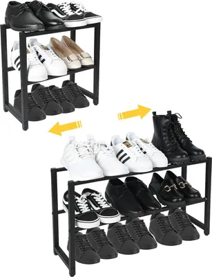 Immagine prodotto di Scarpiera allungabile a 2 livelli - 100% acciaio inox - nero - 70 x 20 x 37 cm
