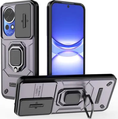 Produktbild von Hülle für Huawei nova 12 Dual Layer Handyhülle Schiebe Kamera Schutz und Ringhalter Ständer Lila