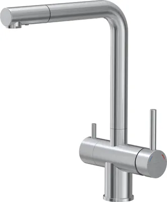 Produktbild von QUADRON Küchenarmatur ELLEN Dreiwege Mischbatterie 360°, Farbe: Stahl, Höhe: 33 cm Armatur Küche aus Edelstahl, Wasserhahn für Küche
