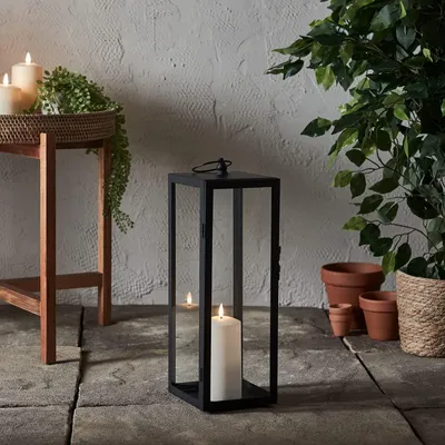 LED-Laterne 40 cm, schwarz, Metall, mit TruGlow-Kerze, batteriebetrieben