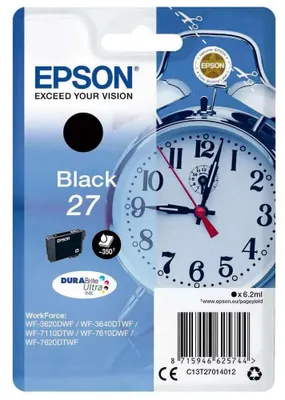 Productafbeelding van Epson wekker, los verpakt, zwart. 27 DURABrite Ultra inktpatronen, standaardopbrengst, zwart, pigmentgebaseerde inkt, 1 stuk