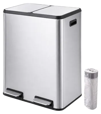 Abfalleimer 2x30 l, 2 Fächer, Softclose, silber, Edelstahl