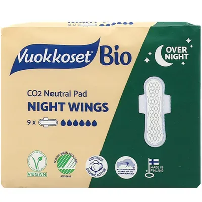 Obrázok produktu pre Vuokkoset ekologické nočné vložky s krídelkami – 9 ks