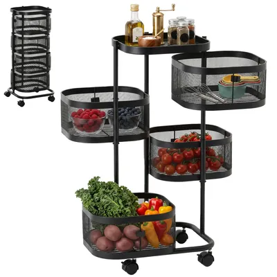 Produktbild von HOMCOM Servierwagen mit 4 Ebenen Küchenwagen mit Rollen für Küche Schwarz