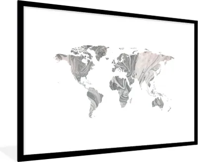 Produktbild von MuchoWow® MuchoWow® Gerahmtes Poster Weltkarte - Farbe - Grau 90x60 cm - Poster mit zchwarzem Bilderrahmen - Wanddekoration - Fotos