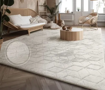 Produktbild von Hochflor Teppich waschbar Unifarben Struktur Schlafzimmer schmutzabweisend Creme Rechteckig 160x220 | 100% Polyester | Florhöhe: 22 mm | pflegeleicht