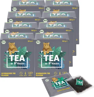 Produktbild von Tchibo Tee „TEA by Tchibo“ Schwarzer Tee Klassik, Kräftig-aromatischer Schwarztee-Mix, Vorratspack, Maxipack, Teebox, 160 Stück - 8x 20 Teebeutel, -Siegel, Natürliche Zutaten, Nachhaltiger Anbau
